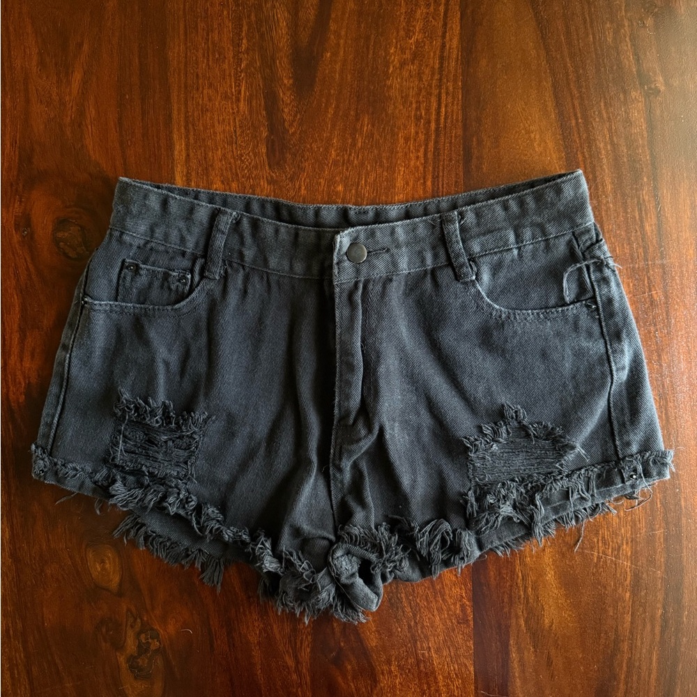 Women’s Distressed Black Jean Shorts